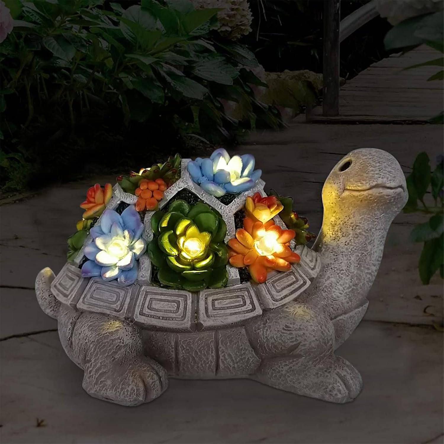 Solar-Powered Outdoor Garden Statue with Succulents and 7 LED Lights