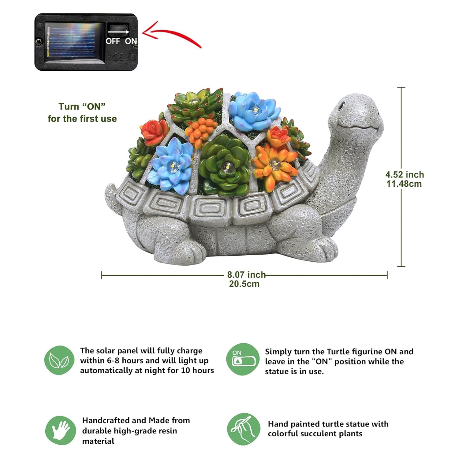Solar-Powered Outdoor Garden Statue with Succulents and 7 LED Lights