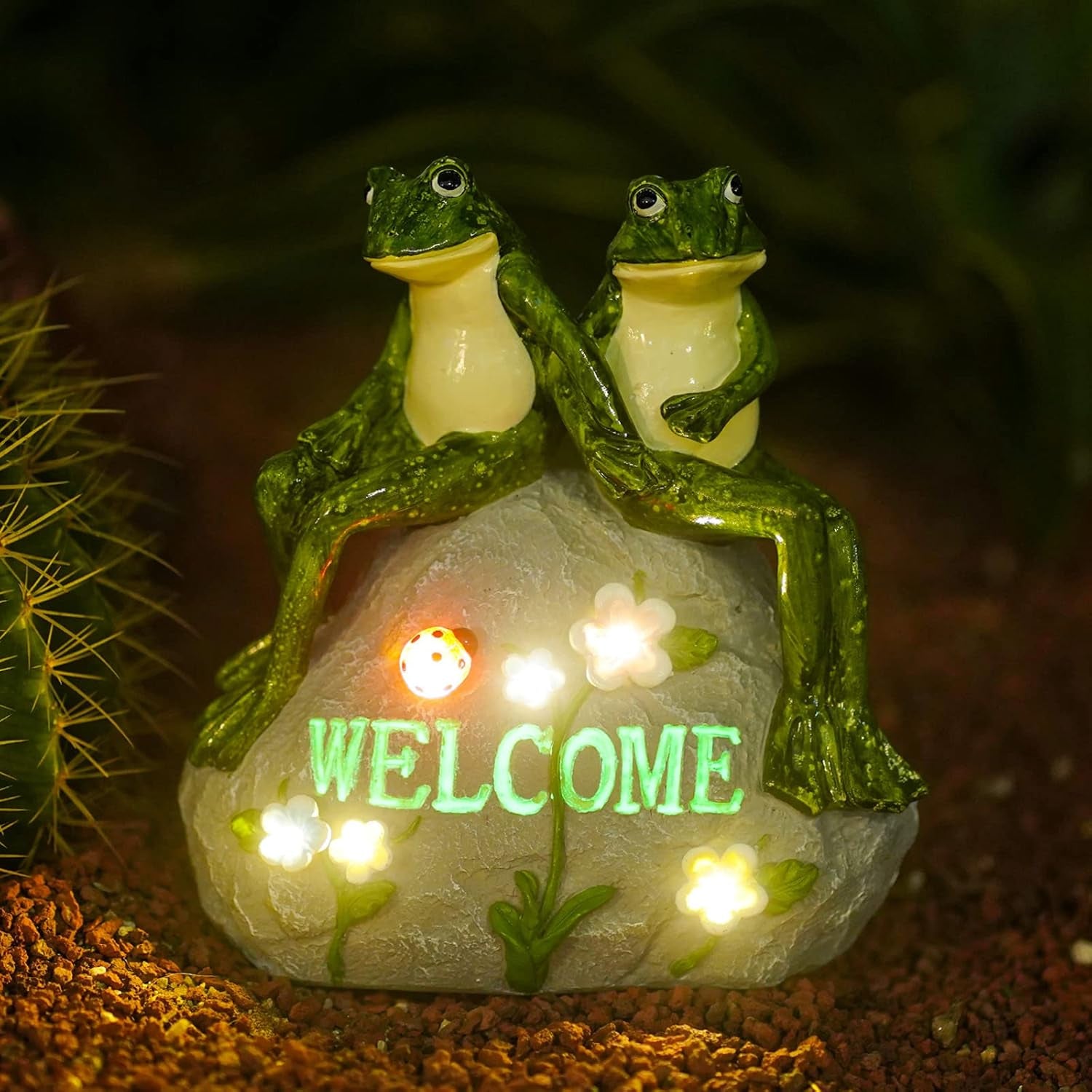 Solar-Powered Outdoor Garden Statue with Succulents and 7 LED Lights