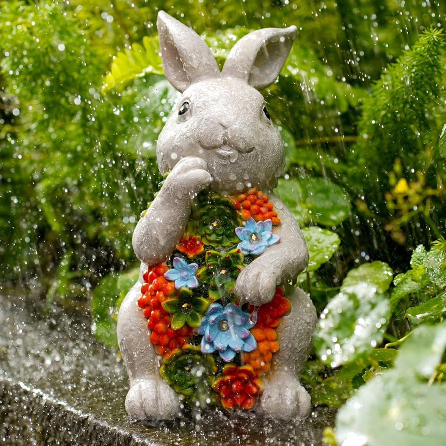 Solar-Powered Outdoor Garden Statue with Succulents and 7 LED Lights