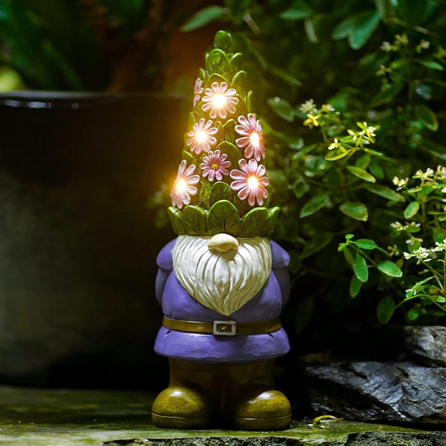 Solar-Powered Outdoor Garden Statue with Succulents and 7 LED Lights