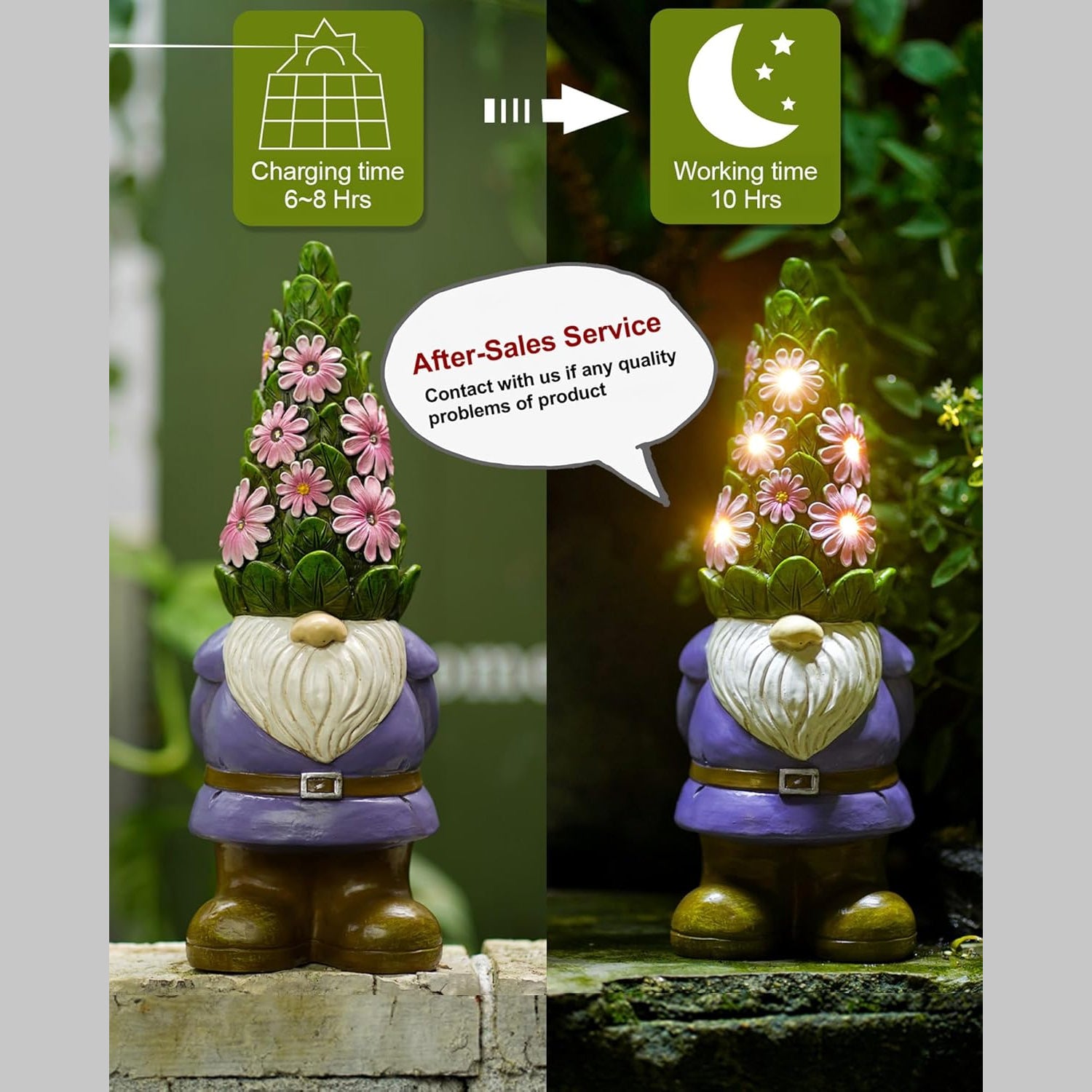 Solar-Powered Outdoor Garden Statue with Succulents and 7 LED Lights