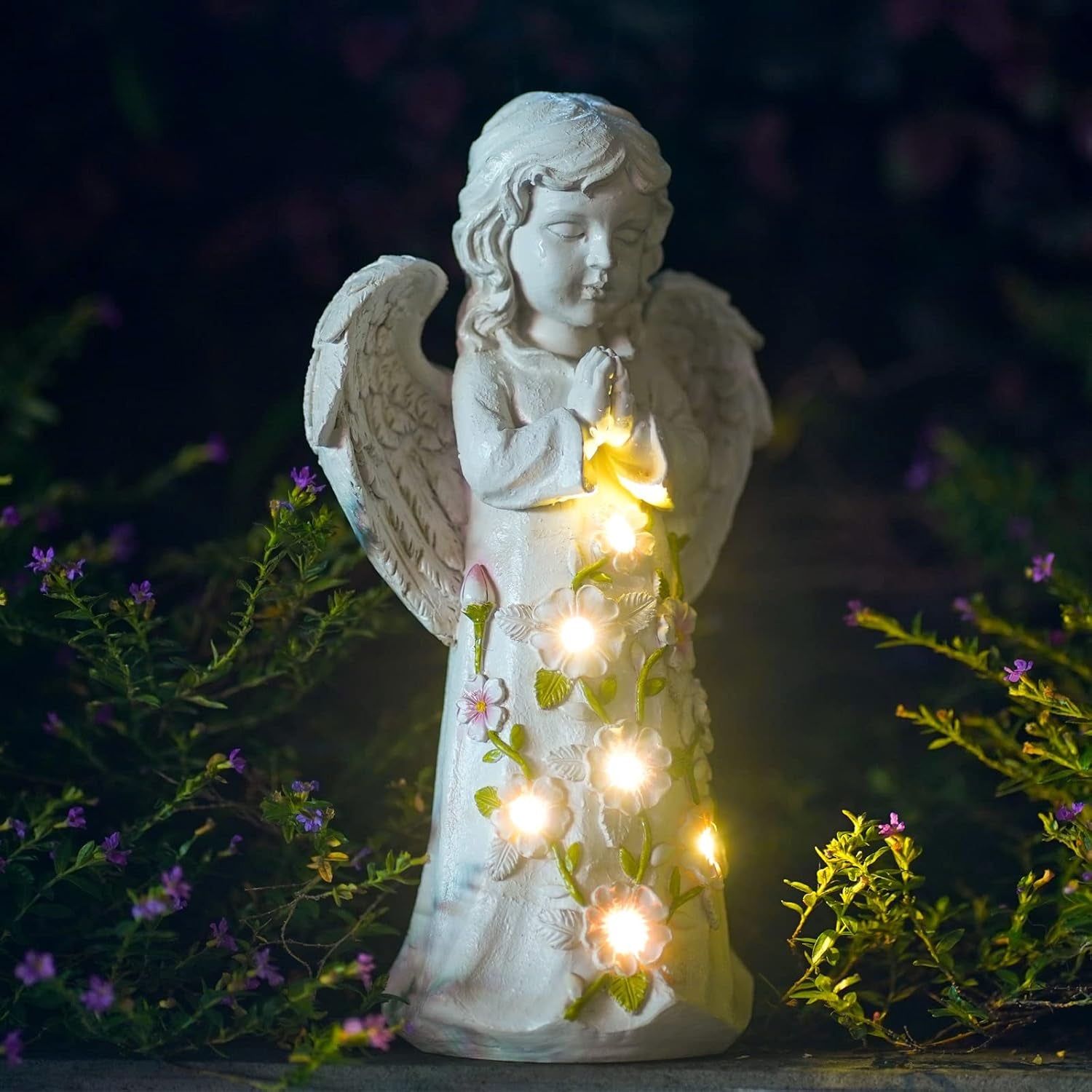 Solar-Powered Outdoor Garden Statue with Succulents and 7 LED Lights