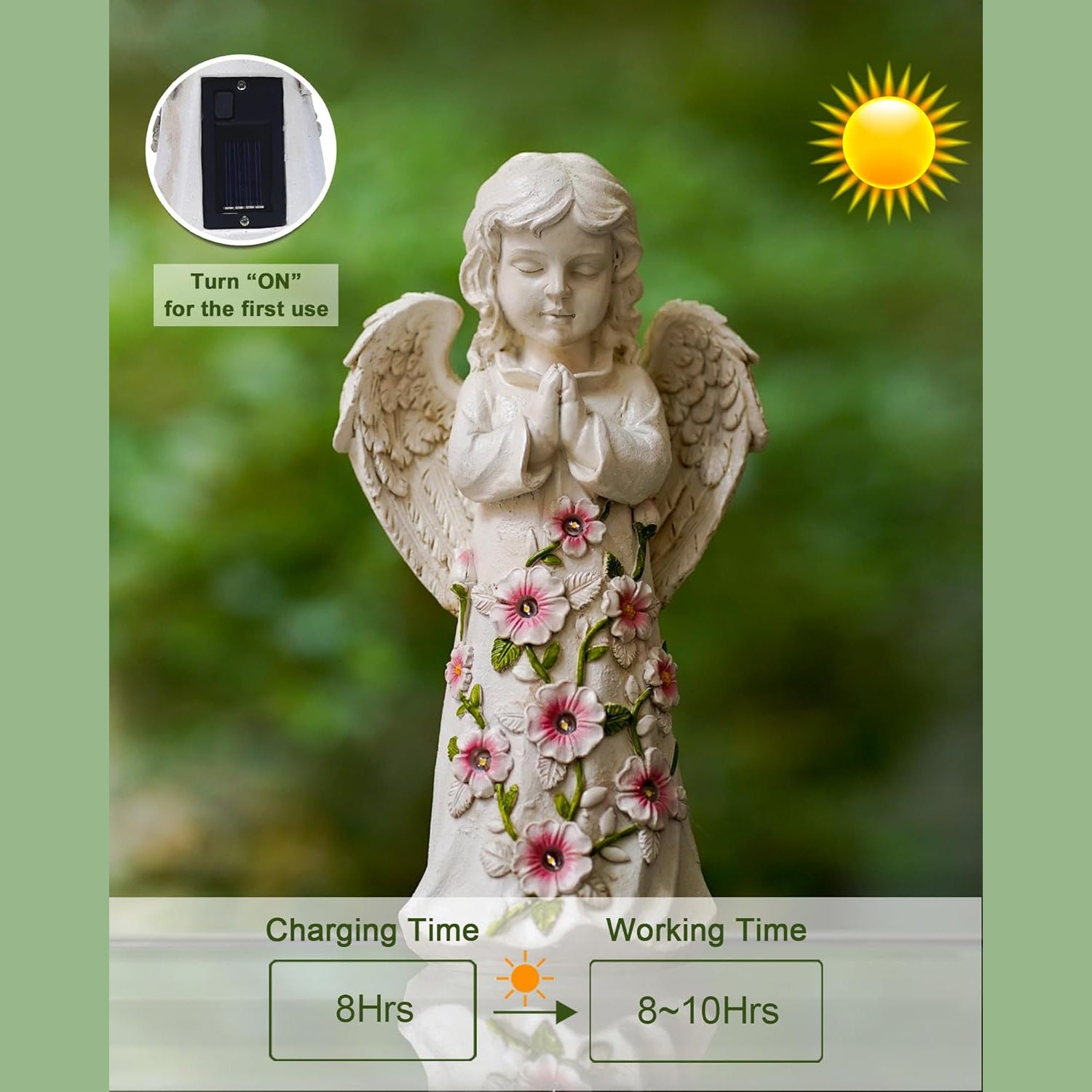 Solar-Powered Outdoor Garden Statue with Succulents and 7 LED Lights
