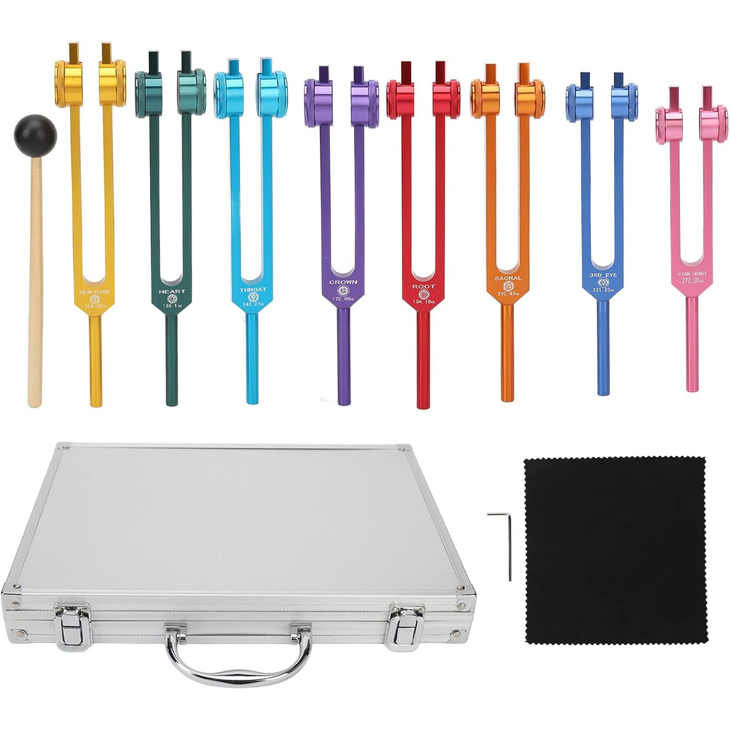 Solfeggio Tuning Fork Set – 8 Multi-Color Tuning Forks