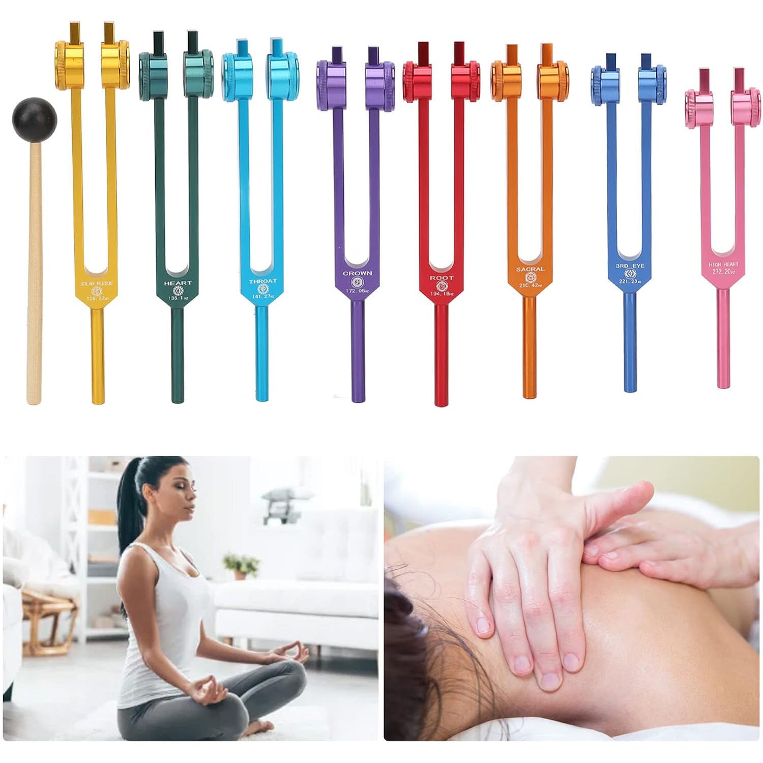 Solfeggio Tuning Fork Set – 8 Multi-Color Tuning Forks