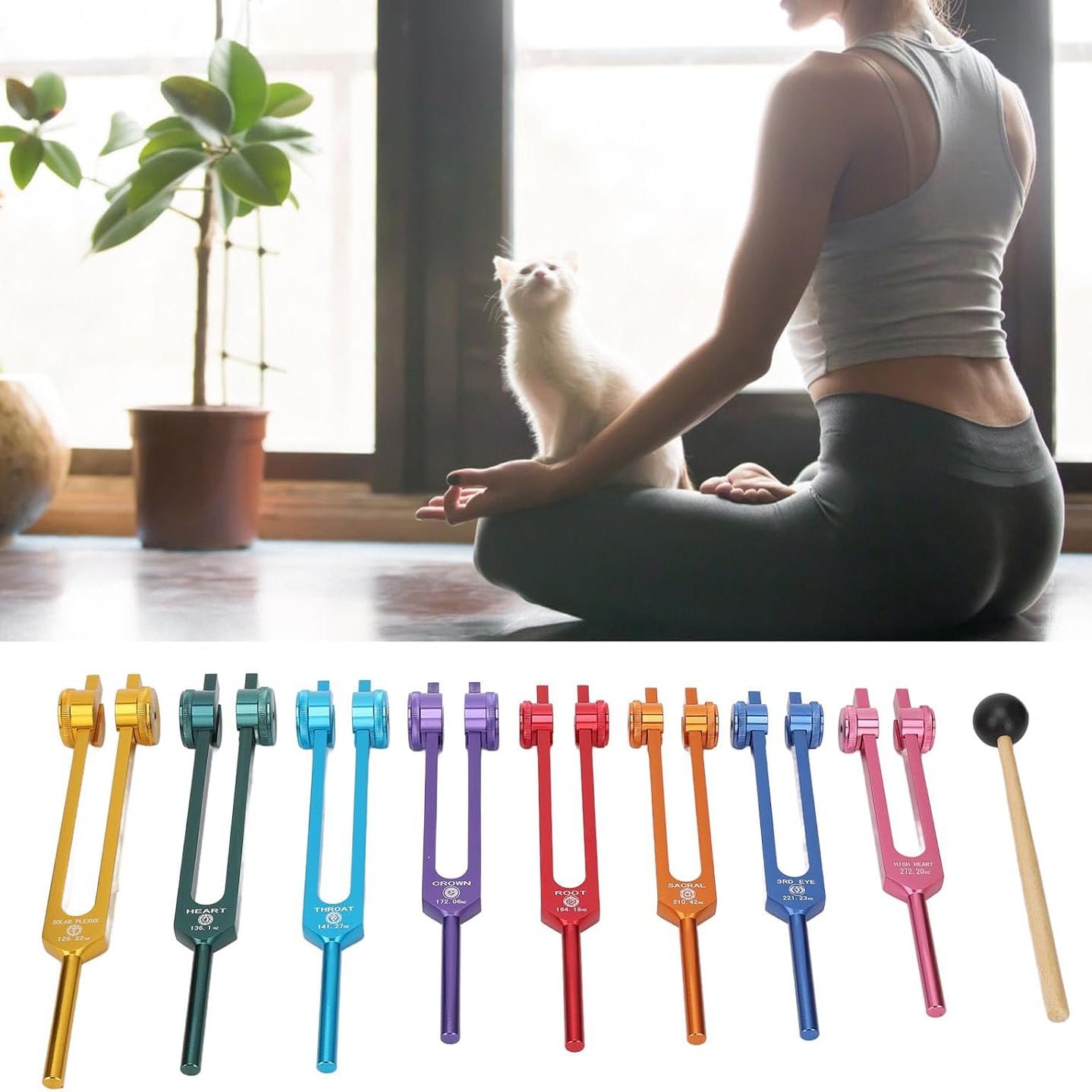 Solfeggio Tuning Fork Set – 8 Multi-Color Tuning Forks