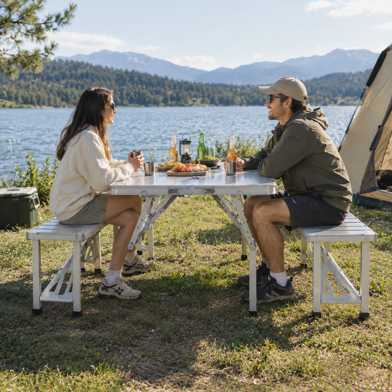 Family outdoor camping scene