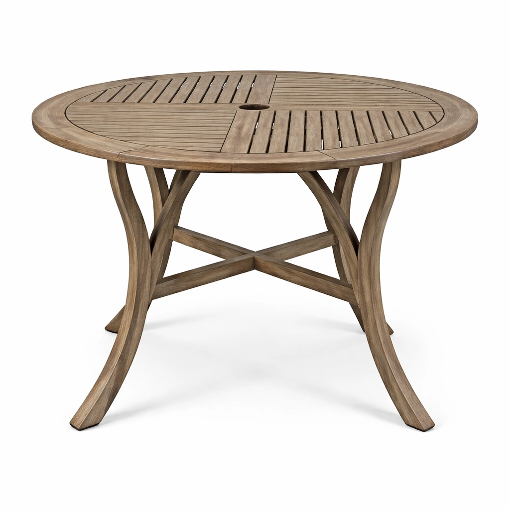 Mesa de comedor exterior redonda de madera de teca-Furniloungez