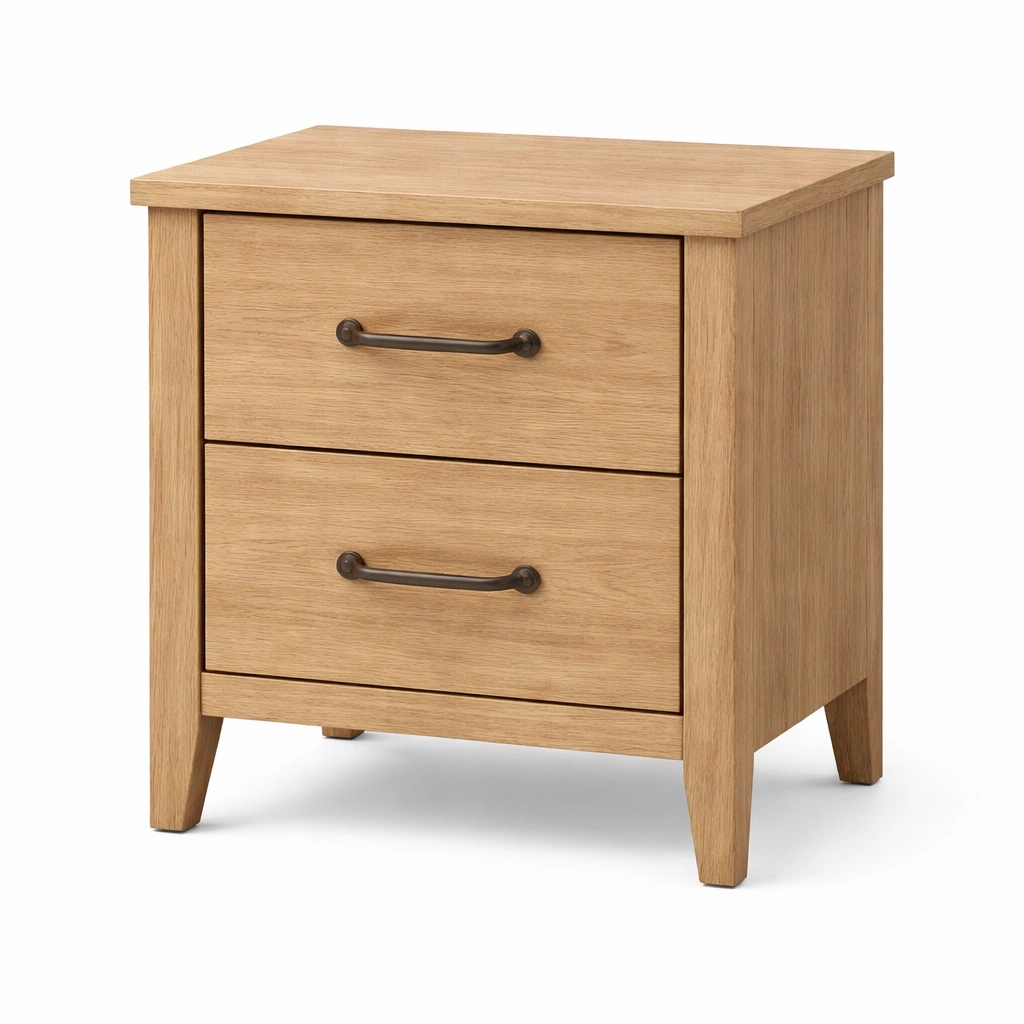 Mesita de noche de madera de roble con 2 cajones-Furniloungez