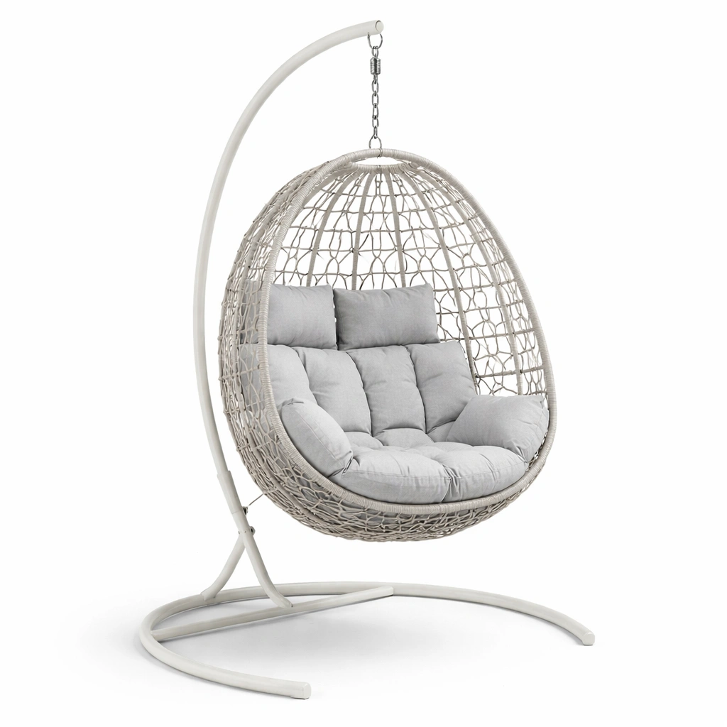 Silla colgante de ratán sintético gris con cojín-Furniloungez