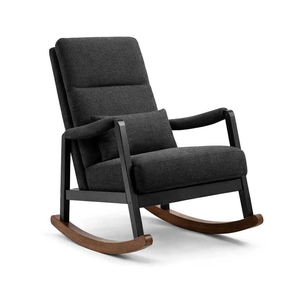 Silla mecedora de tela con estructura de madera-Furniloungez