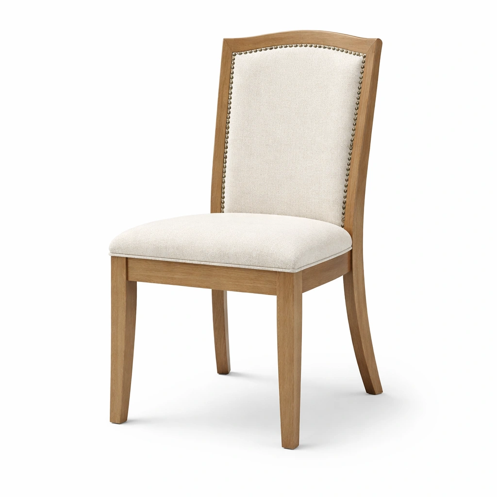 Sillas de comedor de madera con tapizado de tela beige-Furniloungez
