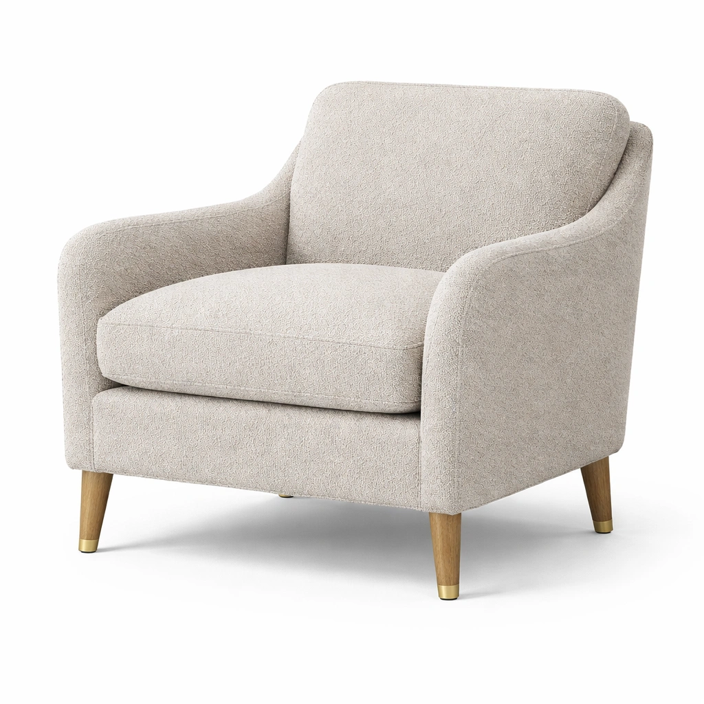 Sillón de poliéster beige con patas de madera-Furniloungez