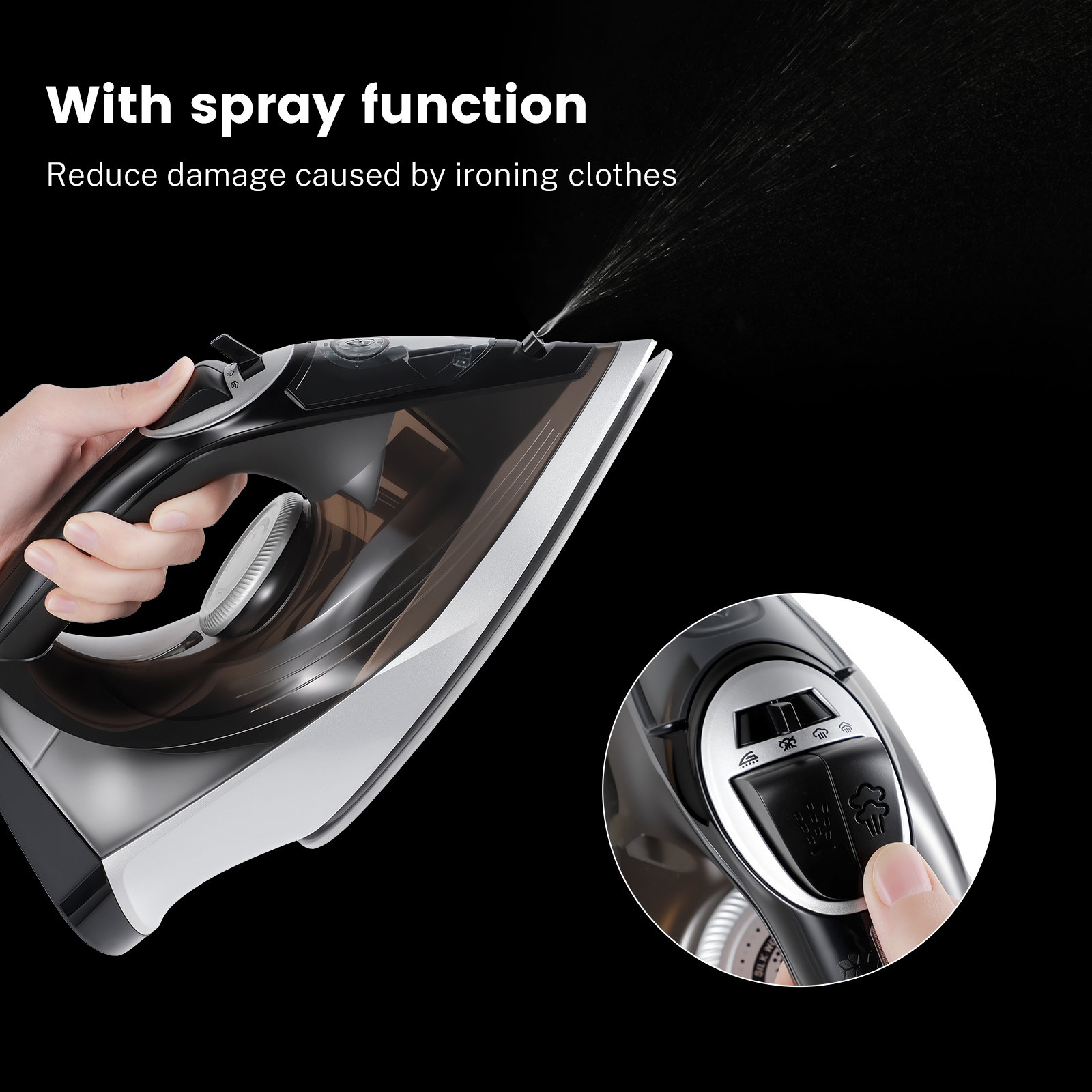 Vapren V4 Max steam iron: 2400W, ceramic soleplate, 350ml tank. 5-level temp, anti-drip, dry & wet use. Wrinkle-free in seconds