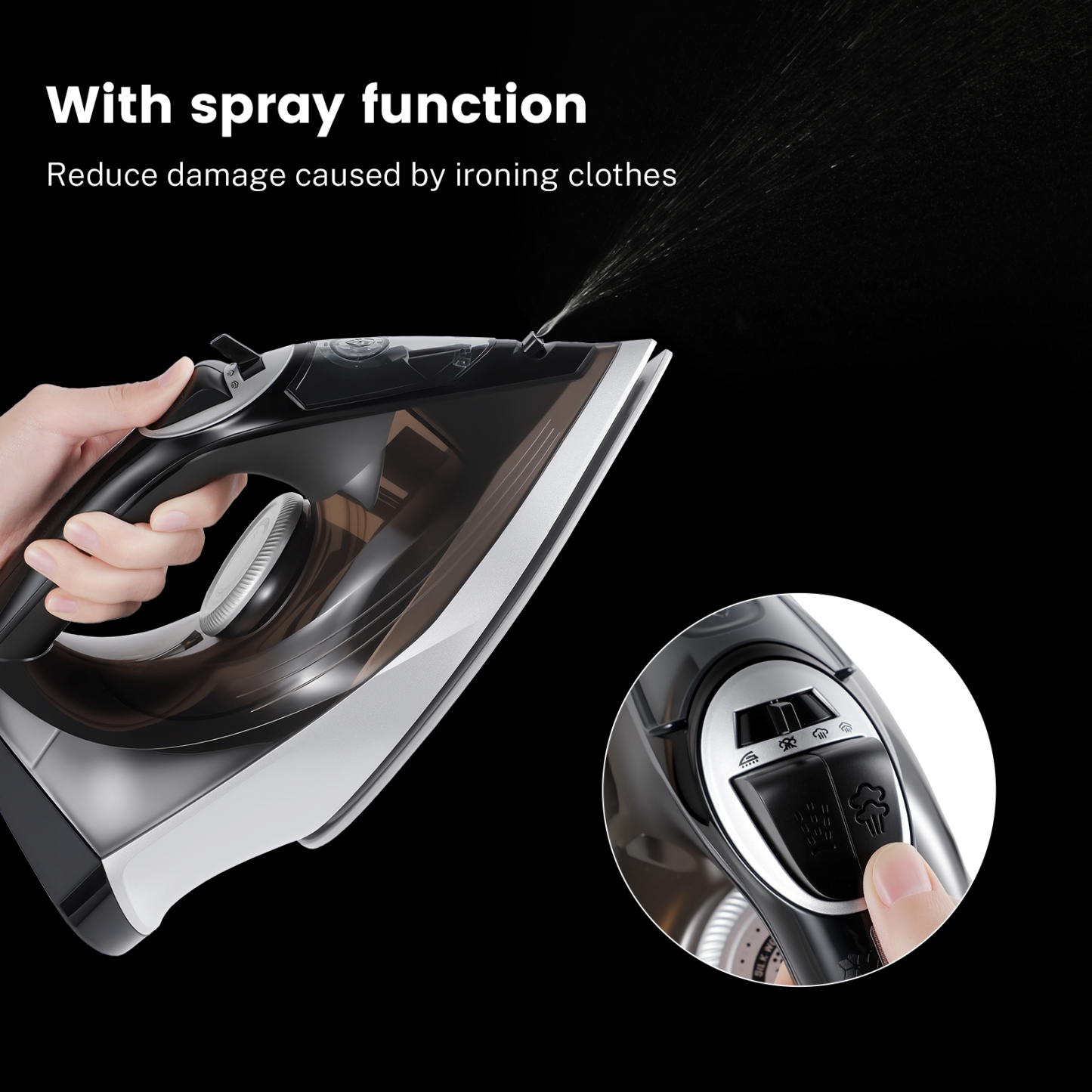 Vapren V4 Max steam iron: 2400W, ceramic soleplate, 350ml tank. 5-level temp, anti-drip, dry & wet use. Wrinkle-free in seconds