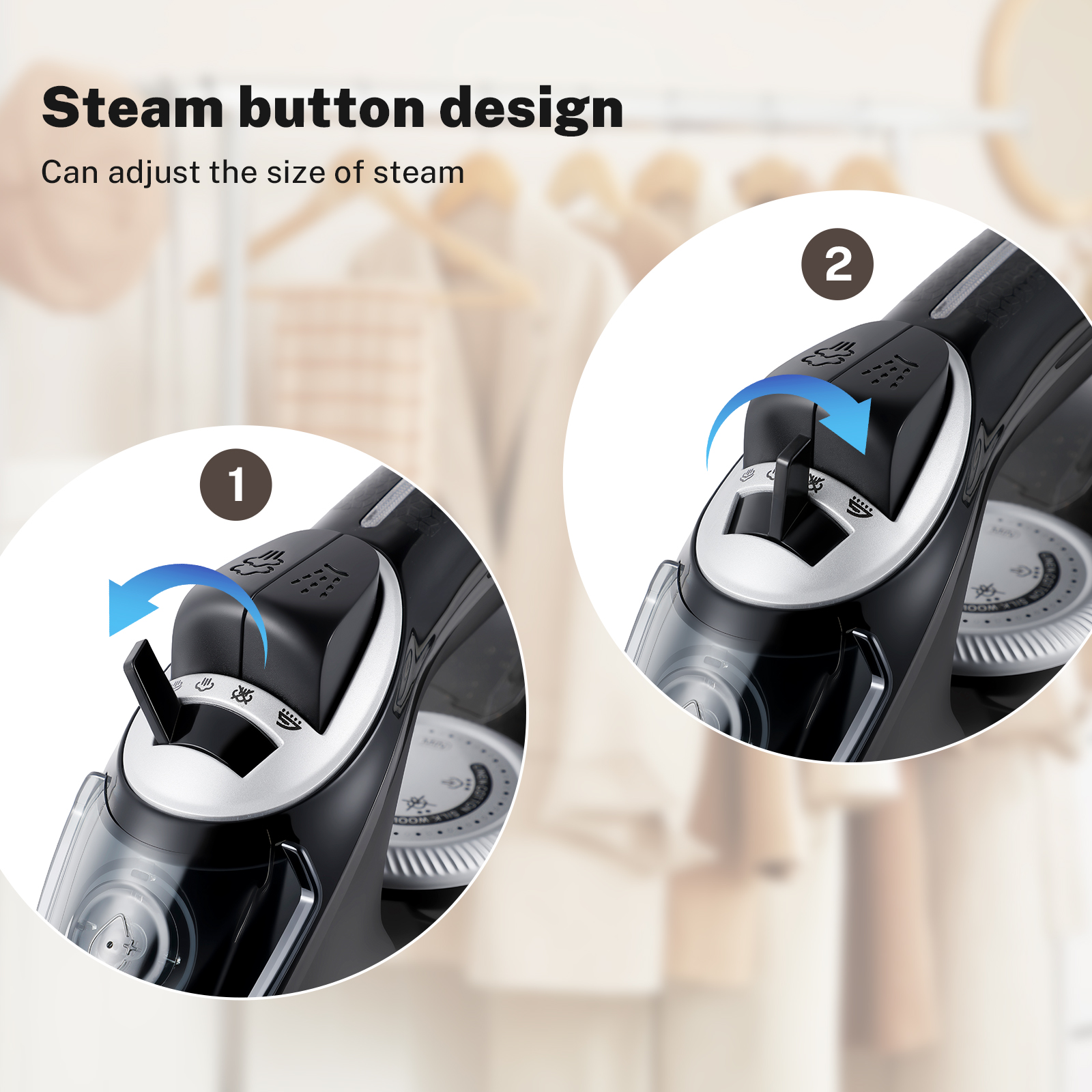 Vapren V4 Max steam iron: 2400W, ceramic soleplate, 350ml tank. 5-level temp, anti-drip, dry & wet use. Wrinkle-free in seconds