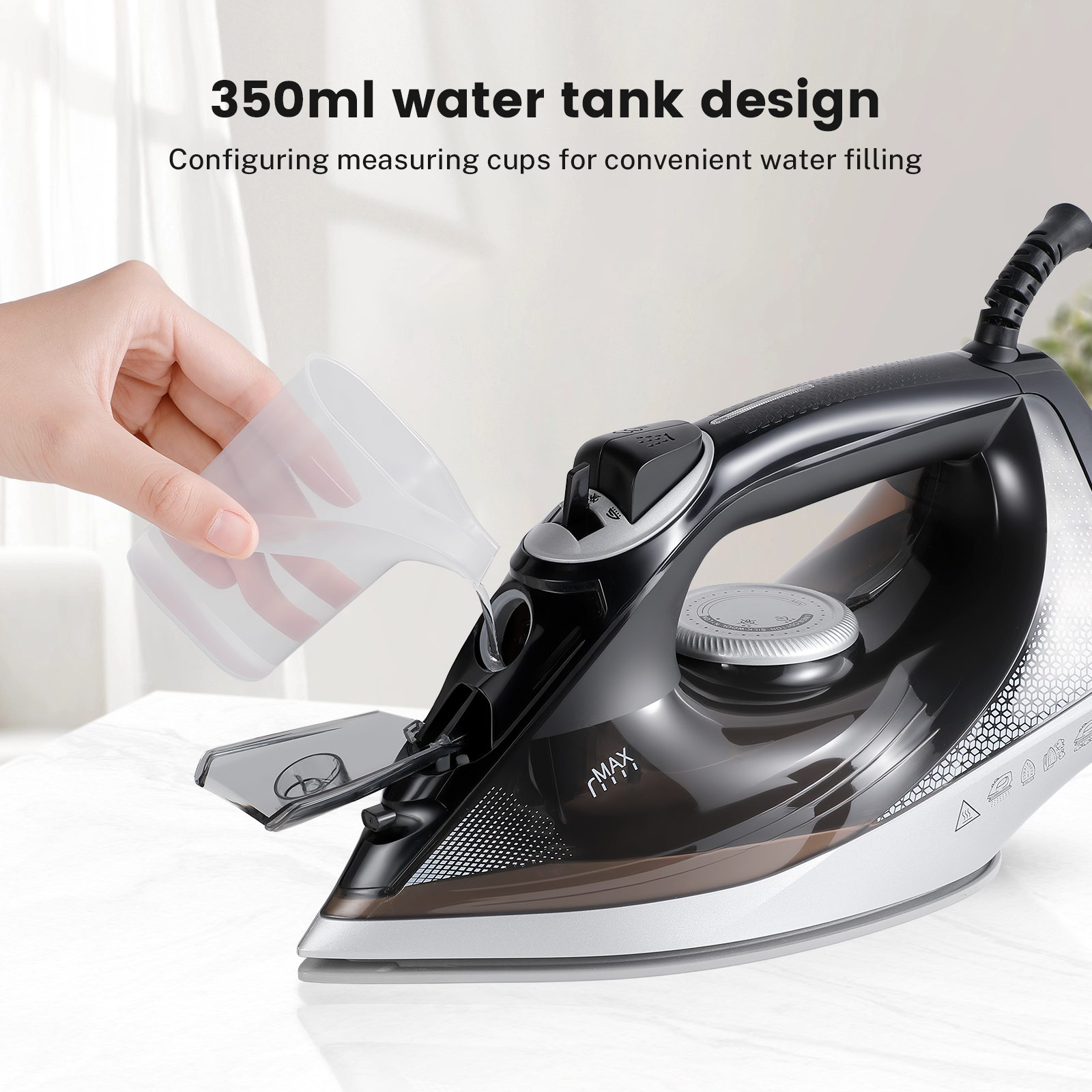 Vapren V4 Max steam iron: 2400W, ceramic soleplate, 350ml tank. 5-level temp, anti-drip, dry & wet use. Wrinkle-free in seconds