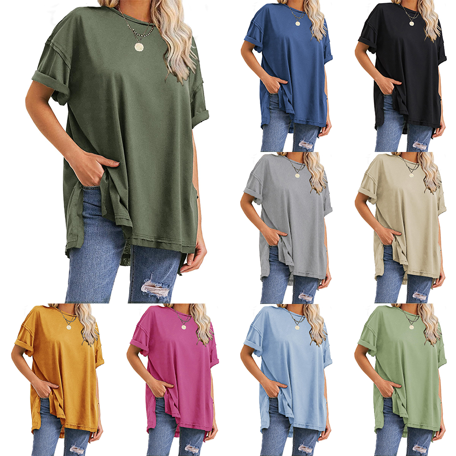 HOT SALE Oversized Crewneck Loose Side Slit Plus T-shirts