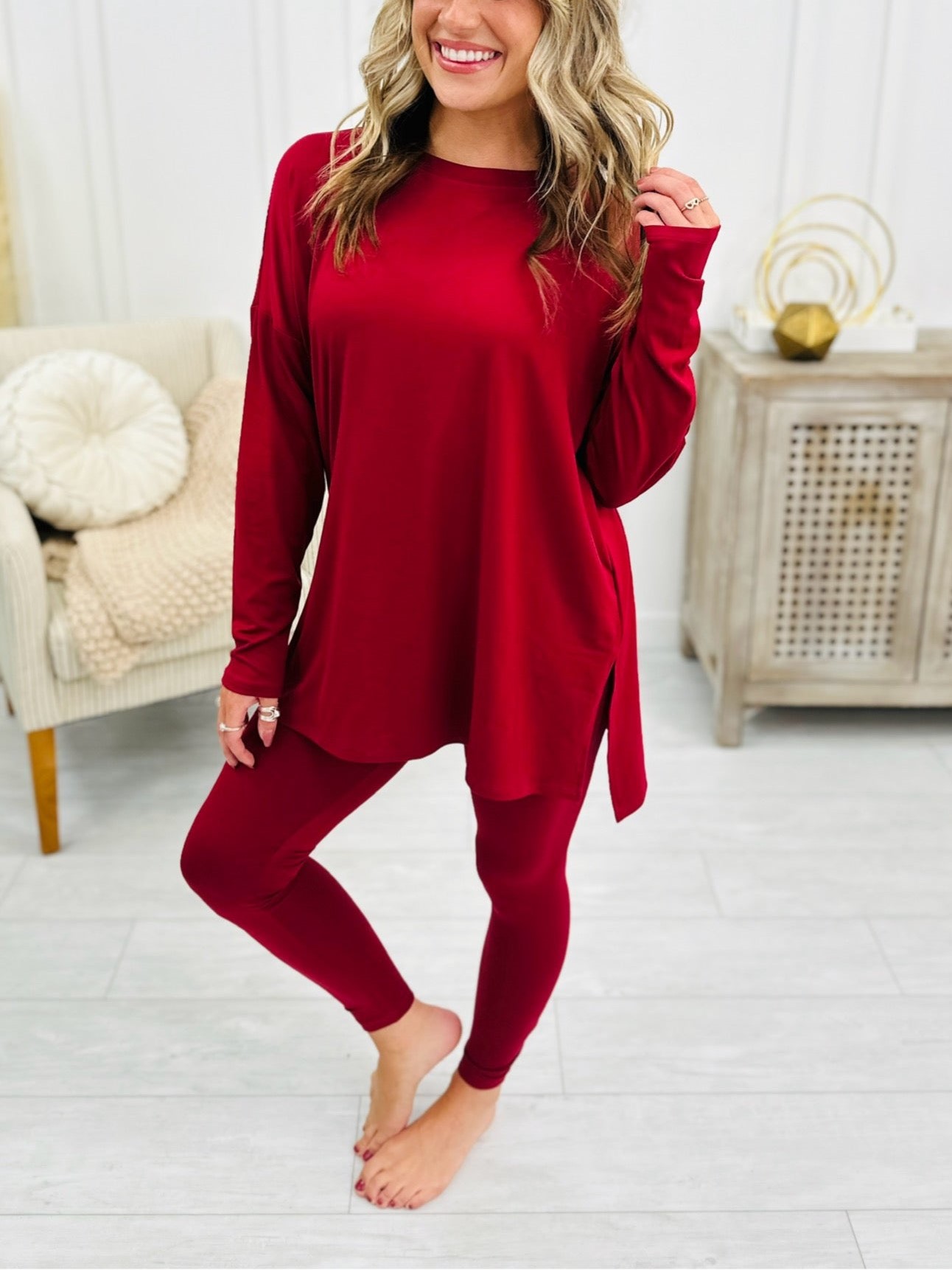 Buttery Soft Microfiber Long Sleeve Side Slit Loungewear Set