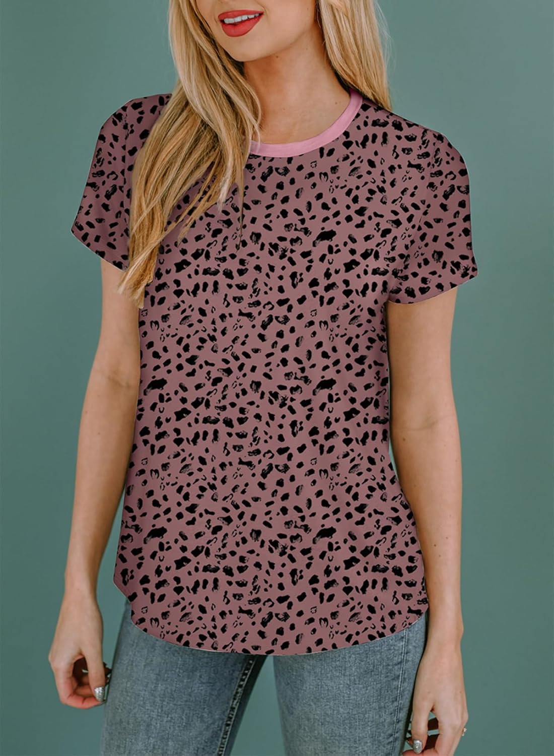 Womens Casual Polka Dot Tops Crewneck Short Sleeve T Shirts