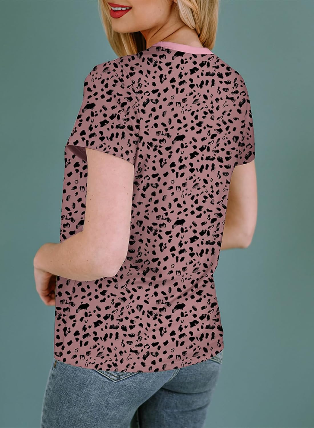 Womens Casual Polka Dot Tops Crewneck Short Sleeve T Shirts