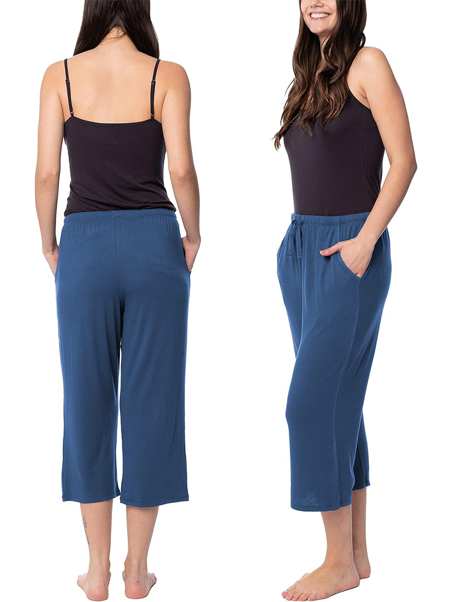 Women's Relaxed Flowy Drawsting Cropped Yoga Lounge Pants with Pocket