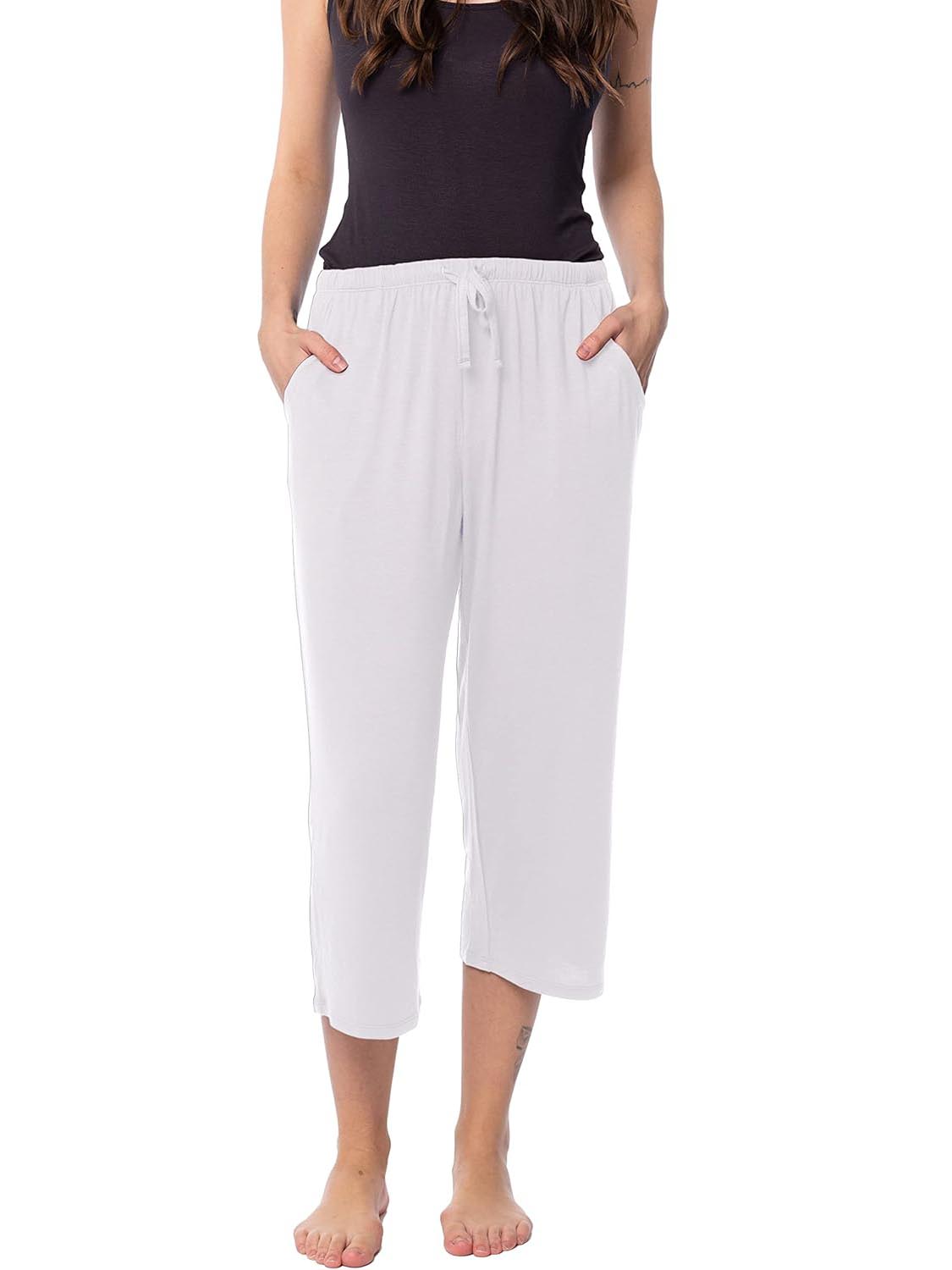 Women's Relaxed Flowy Drawsting Cropped Yoga Lounge Pants with Pocket