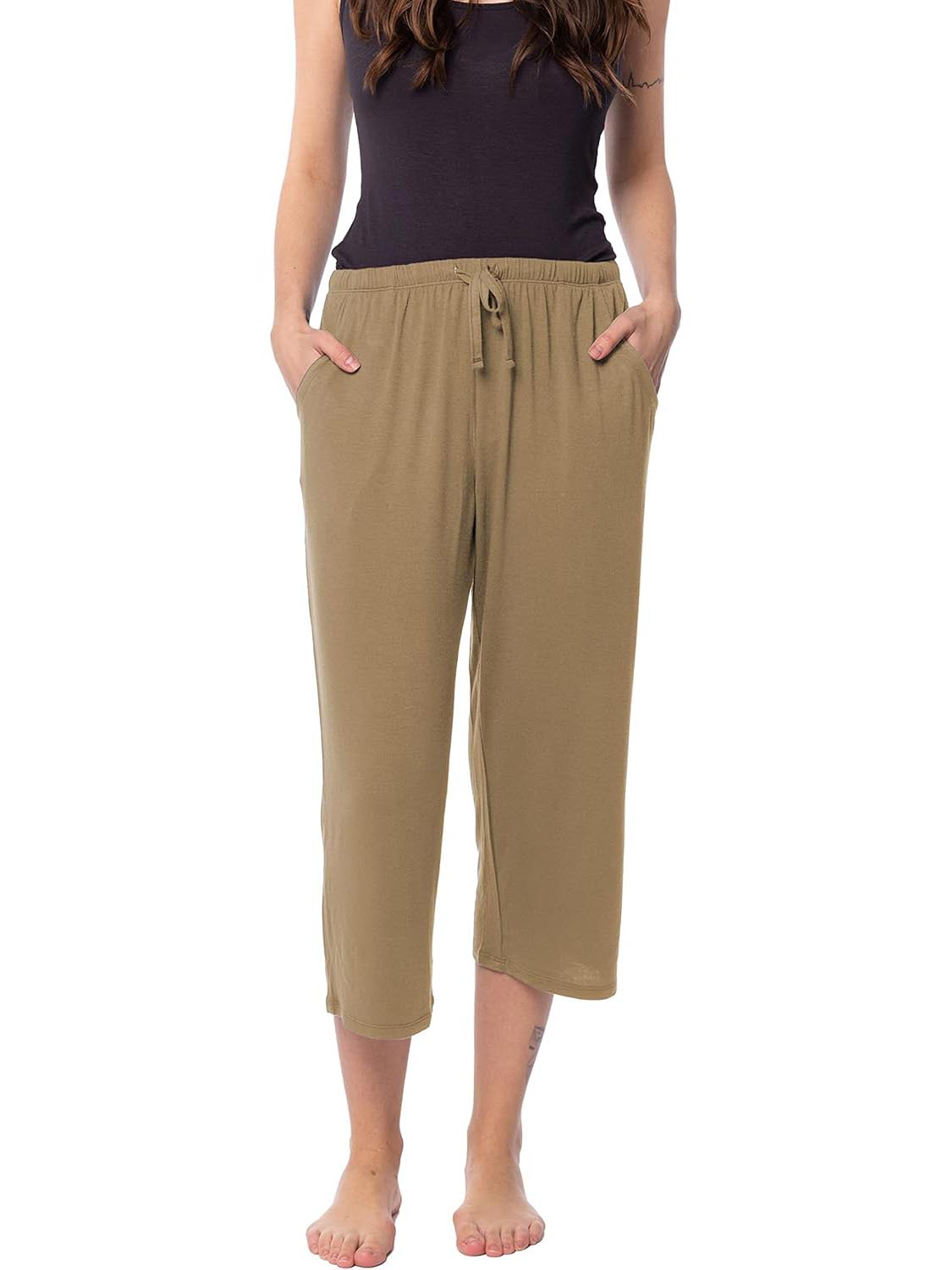 Women's Relaxed Flowy Drawsting Cropped Yoga Lounge Pants with Pocket