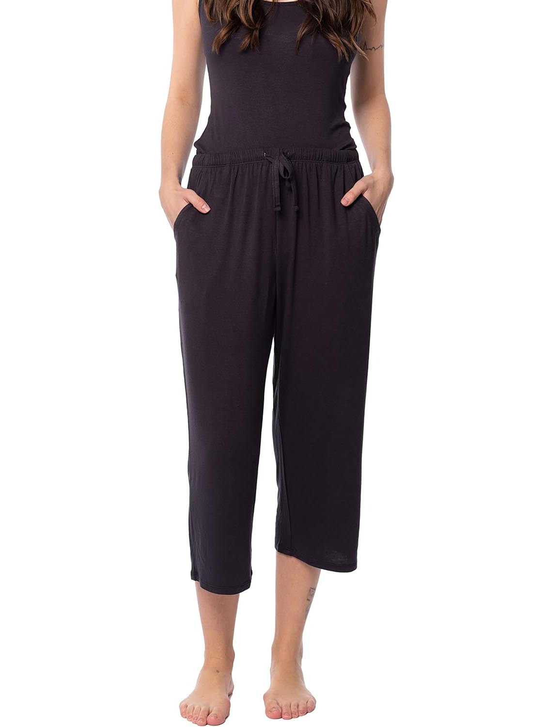 Women's Relaxed Flowy Drawsting Cropped Yoga Lounge Pants with Pocket