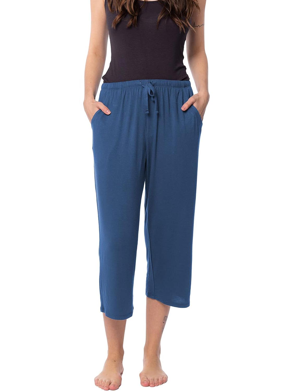 Women's Relaxed Flowy Drawsting Cropped Yoga Lounge Pants with Pocket