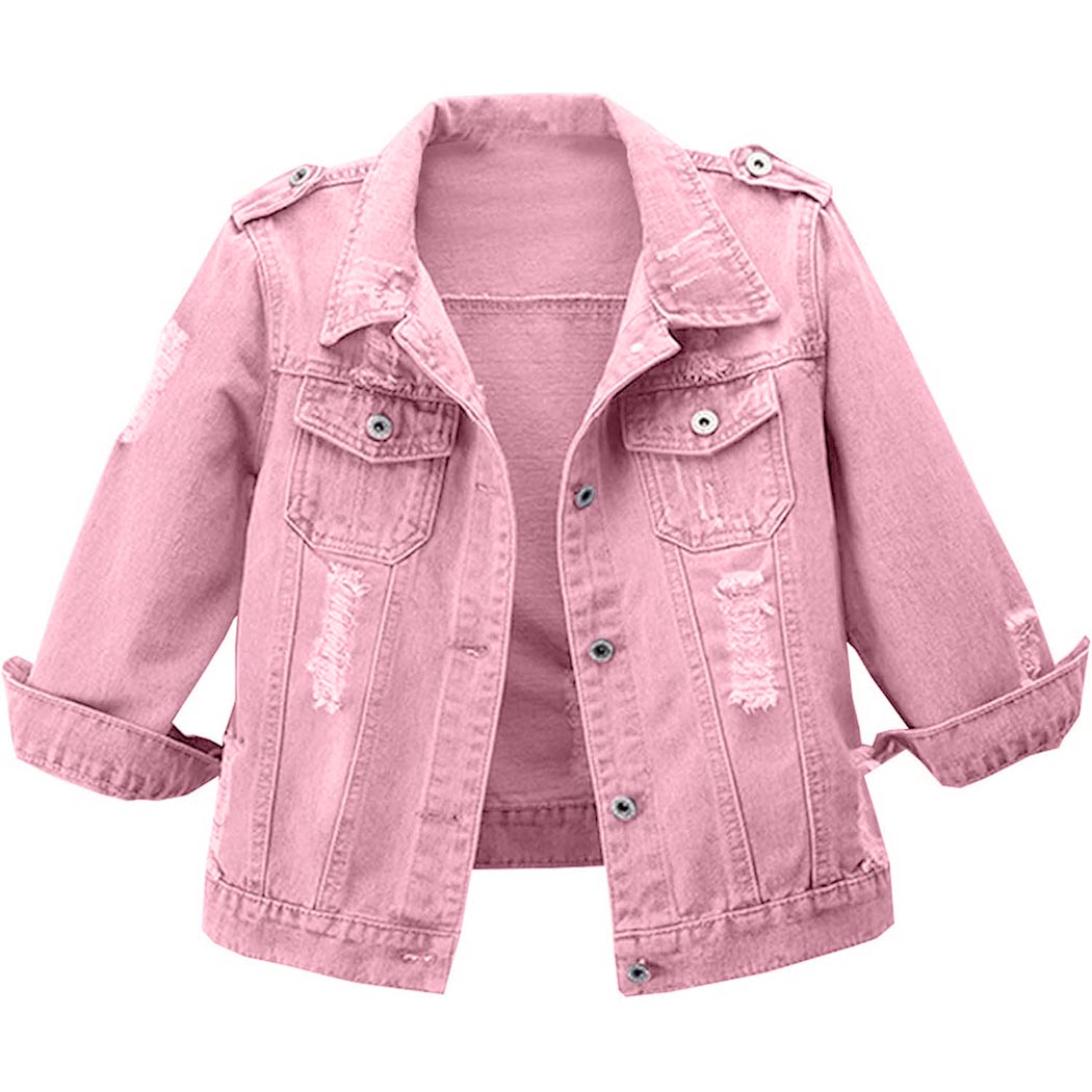 Women's 3/4 Sleeve Washed Ripped Cropped Denim Jackets