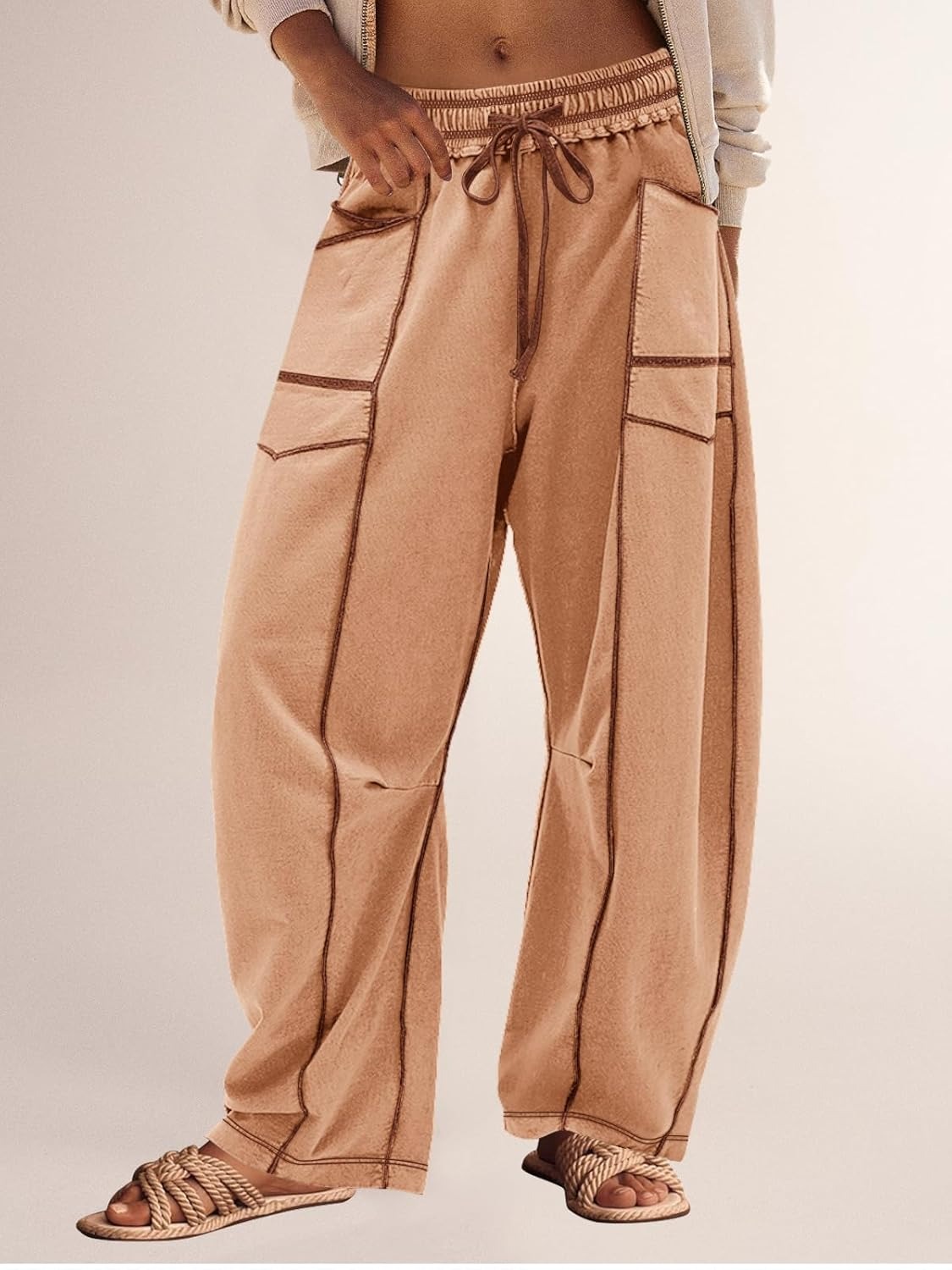 Women's Casual Drawstring Wide Leg Sweatpants Baggy Barrel Pants