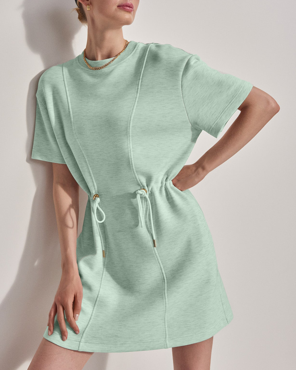 Women's Short-sleeve Drawsting Waist T-shirt Dress