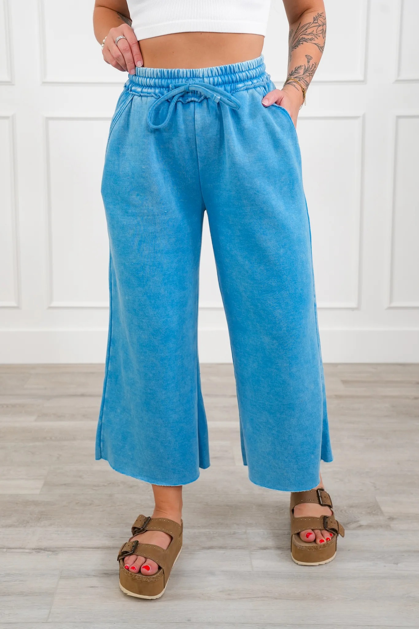 Women's Comfy Acid Wash Palazzo Sweatpants with Pockets