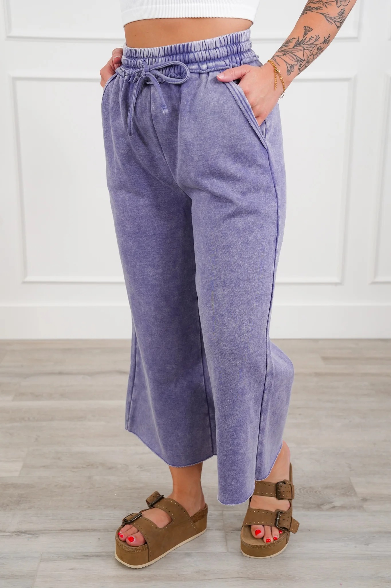 Women's Comfy Acid Wash Palazzo Sweatpants with Pockets