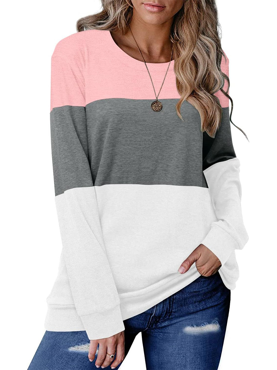 Women's Colorblock Striped Long Sleeve Casual Sweatshirt Tops