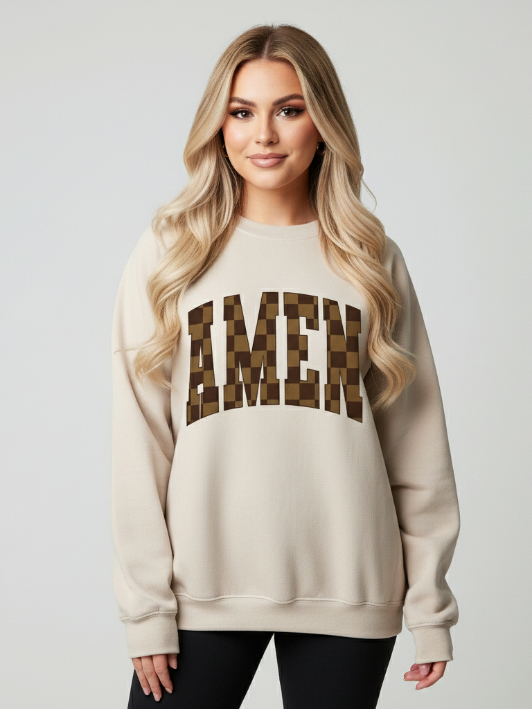 Brown Checkered AMEN Crewneck Sweatshirt