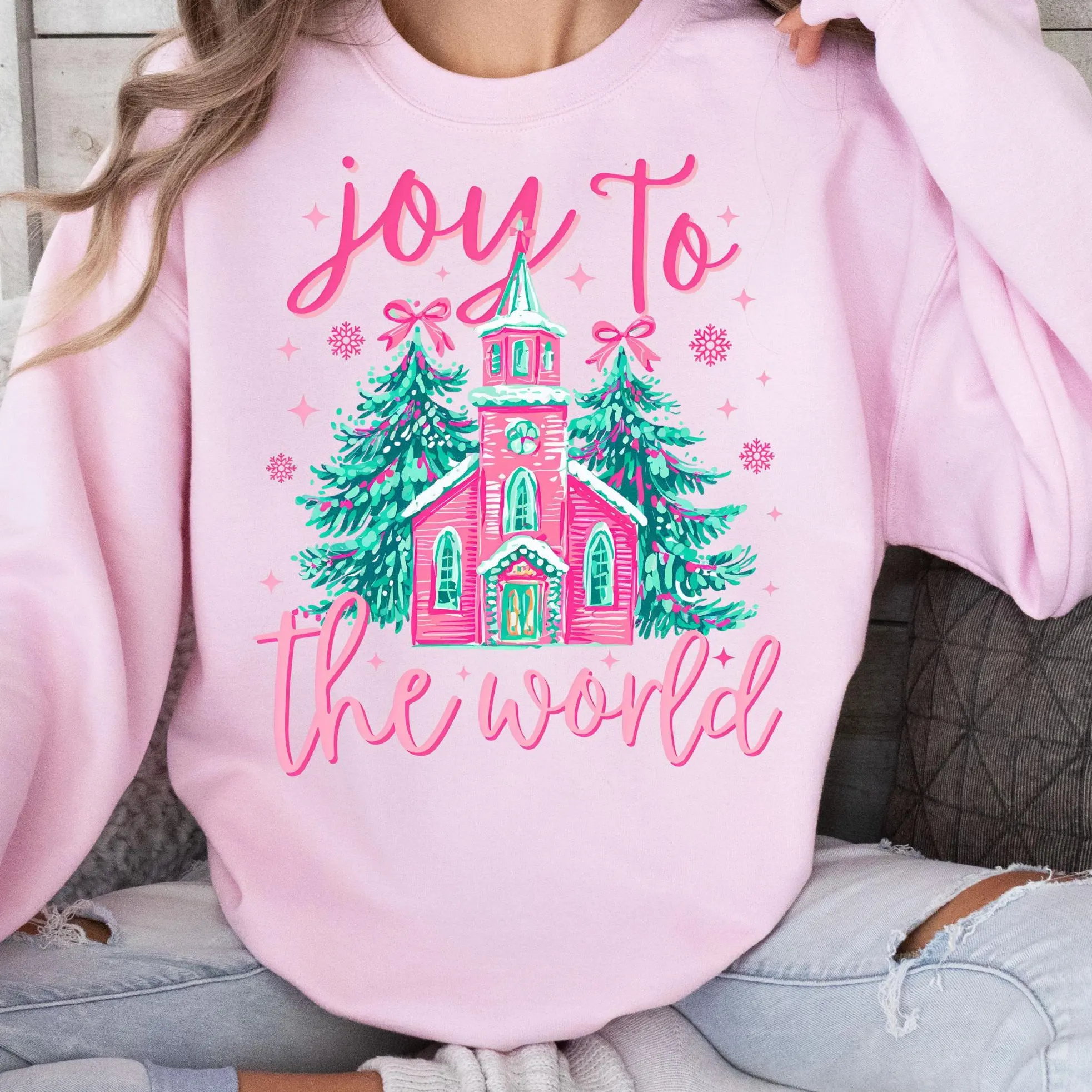 Joy to the World Christmas Watercolor Print Holiday Sweatshirt