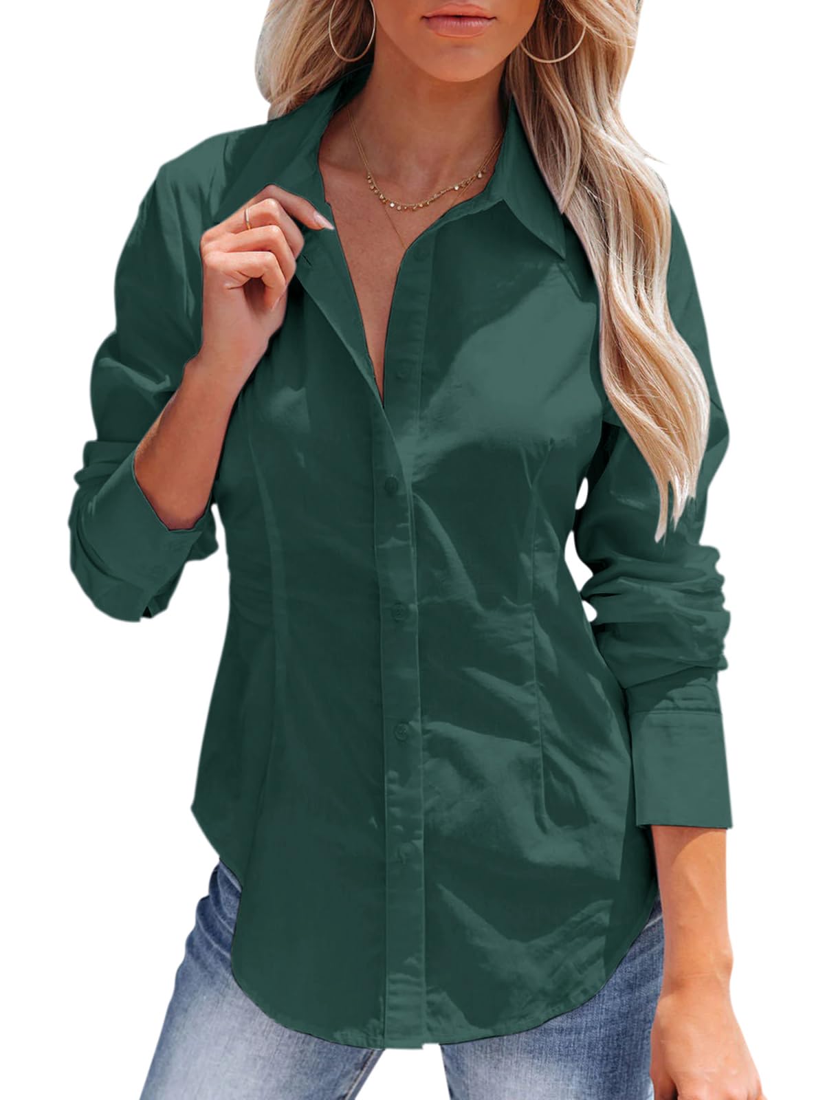 Women's Long Sleeve Button Down Basic Shirt, Wrinkle-Free Collared Blouse
