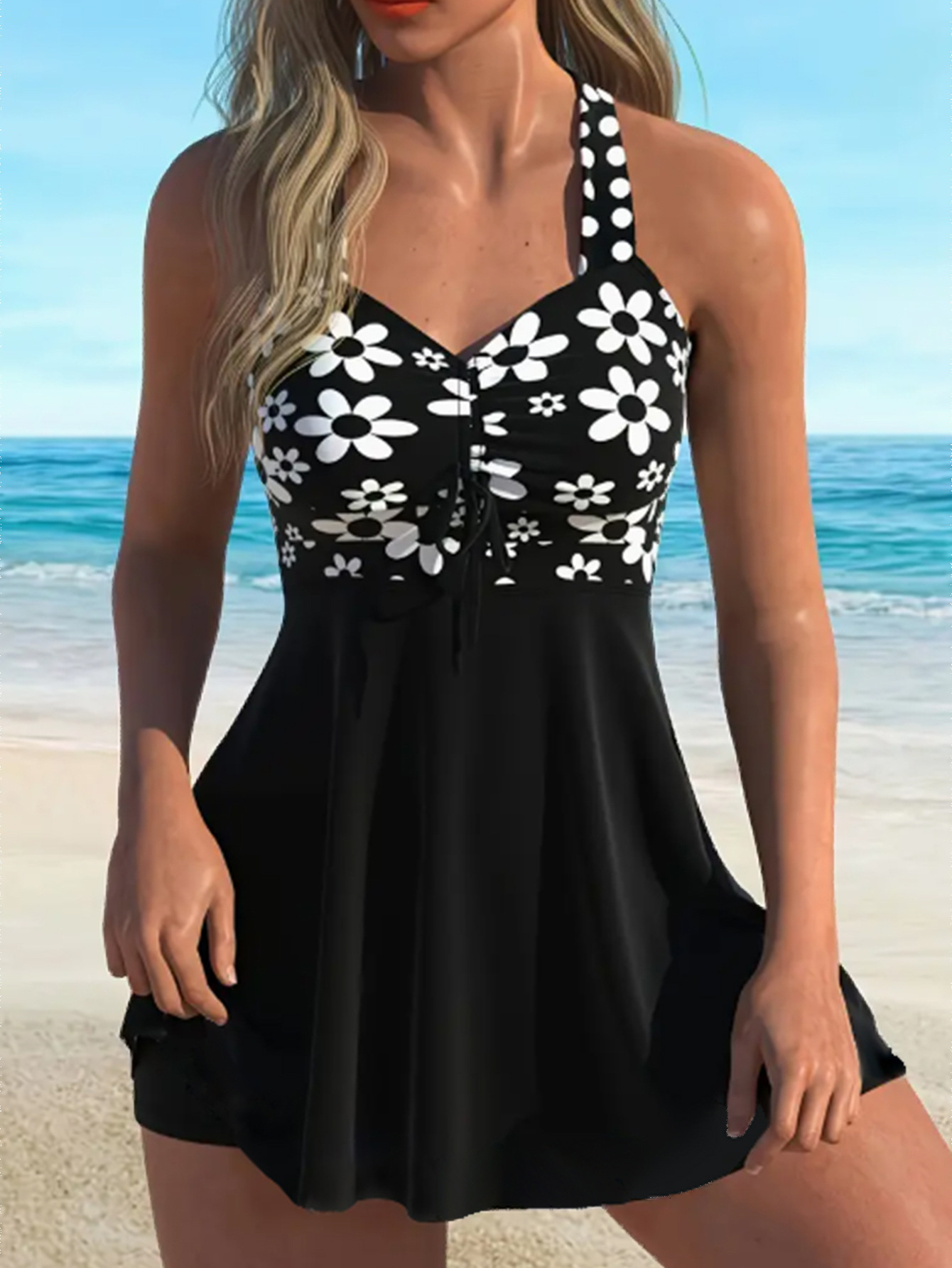 Women's Printed Strap Top & Fitted Swim Shorts Separable 2 Piece Swimsuit