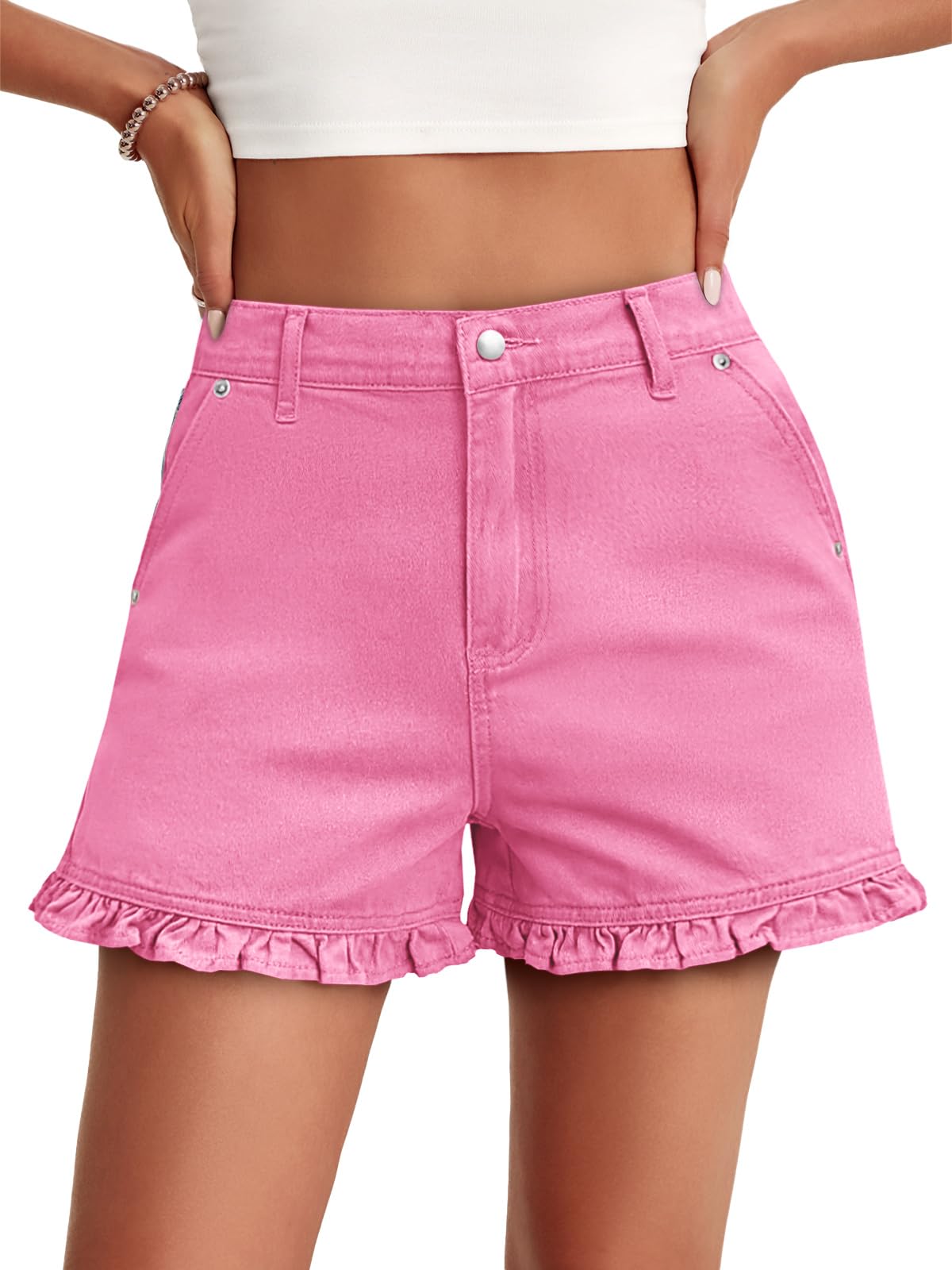 Women's Summer Ruffled High Waisted Denim Shorts