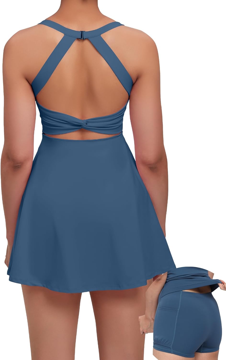 Open-Back with Eazy Peezy Built in Shorts Workout Athletic Dresses