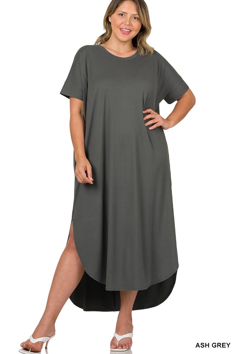 V-neck Short Sleeve Side Slits Maxi Dress