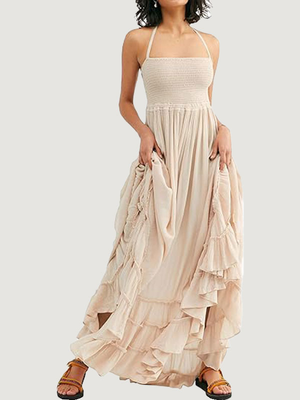 Women's Summer Halter Sexy Backless Maxi Dress