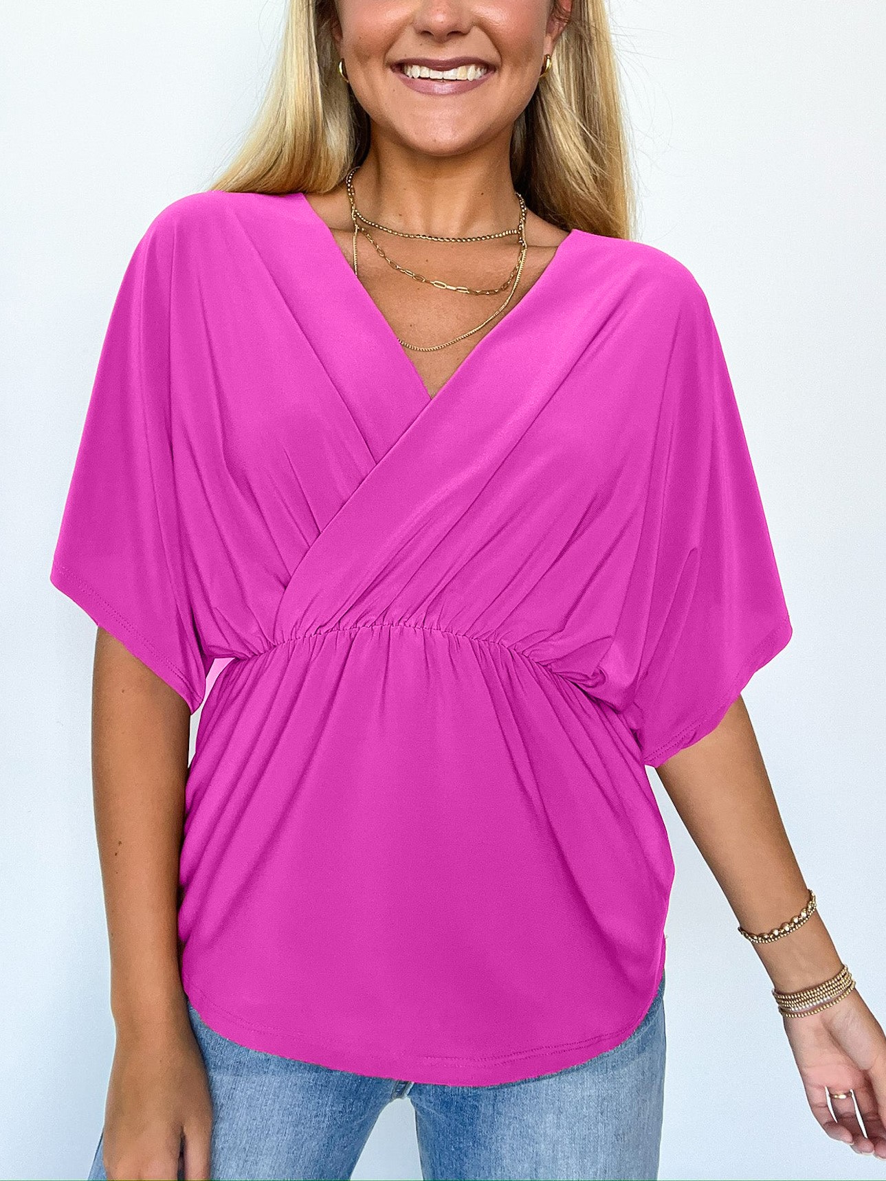 HOT SALE V Neck Solid Surplice Flowy Tunic Top