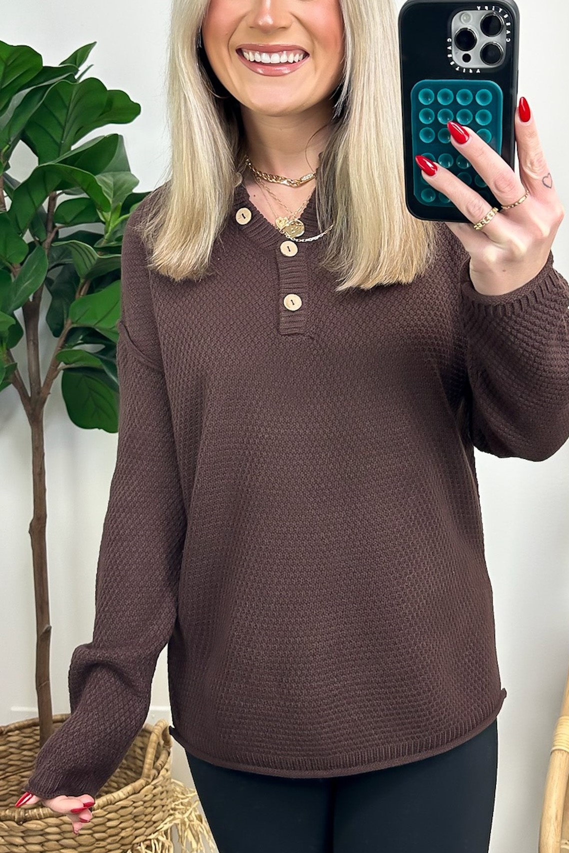Half Button Henley Knit Sweater