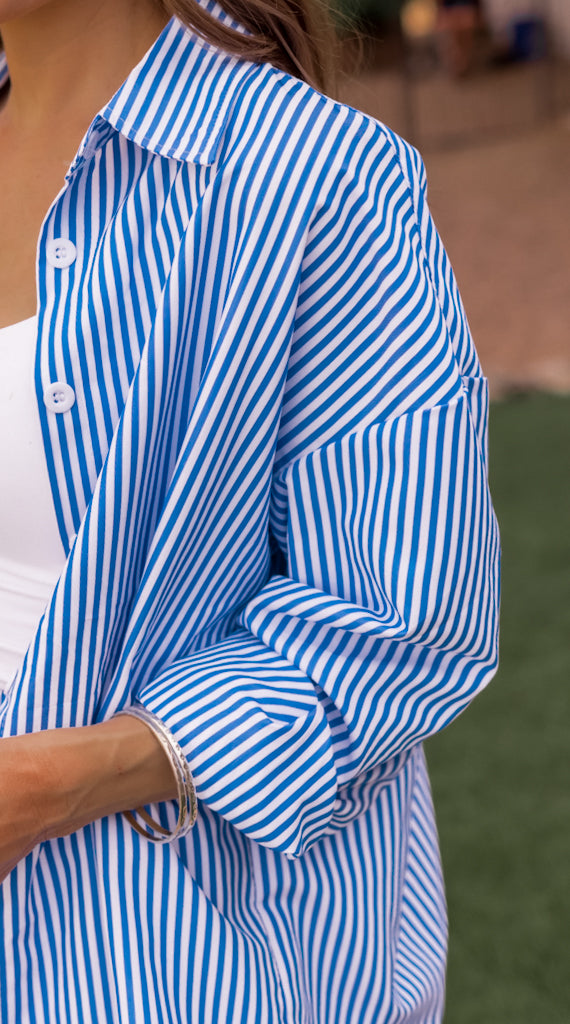 HOT SALE Striped Dropped Shoulder Shirt and Shorts Set