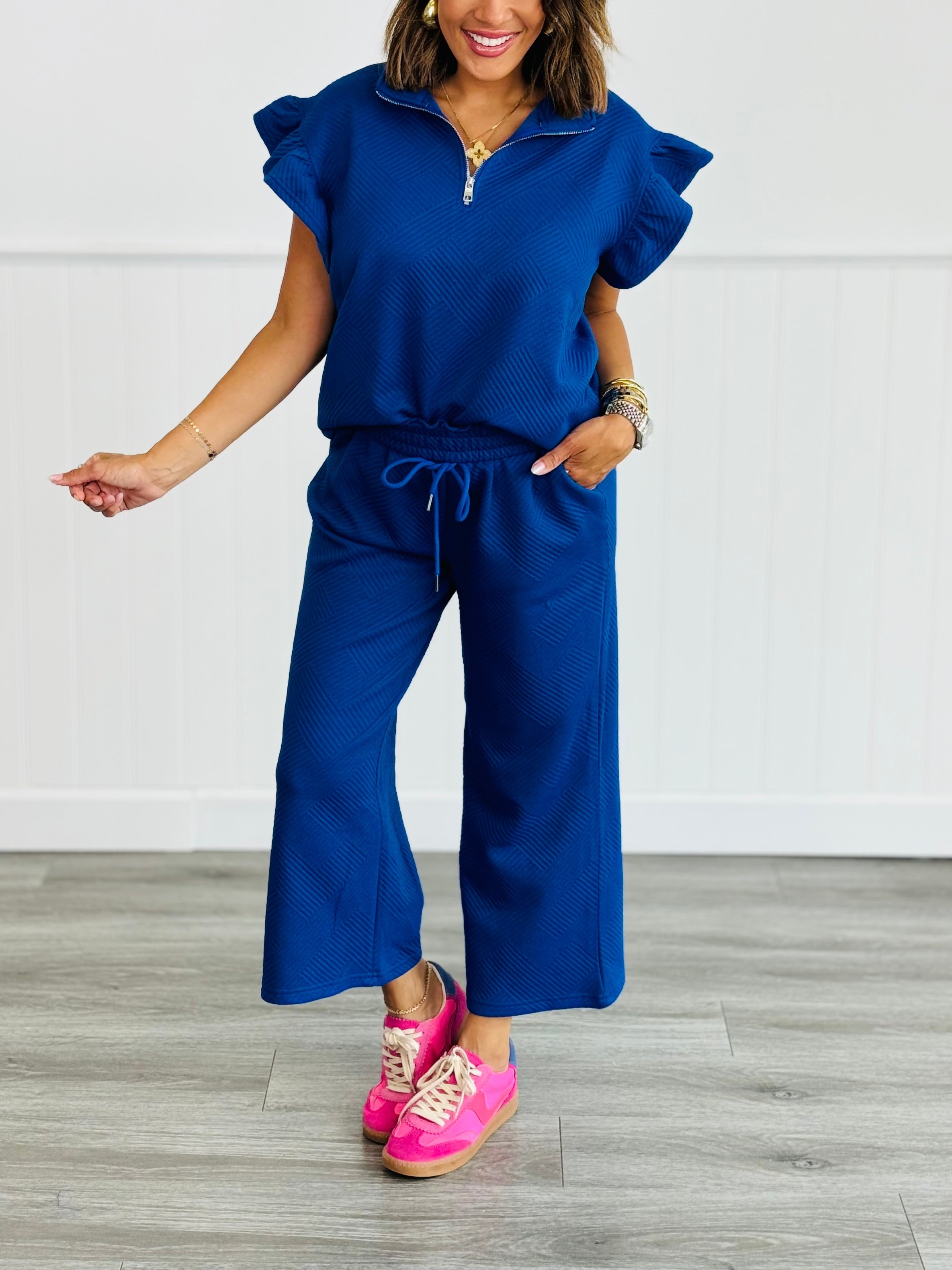 Textured Ruffle Sleeve Top & Pants Set