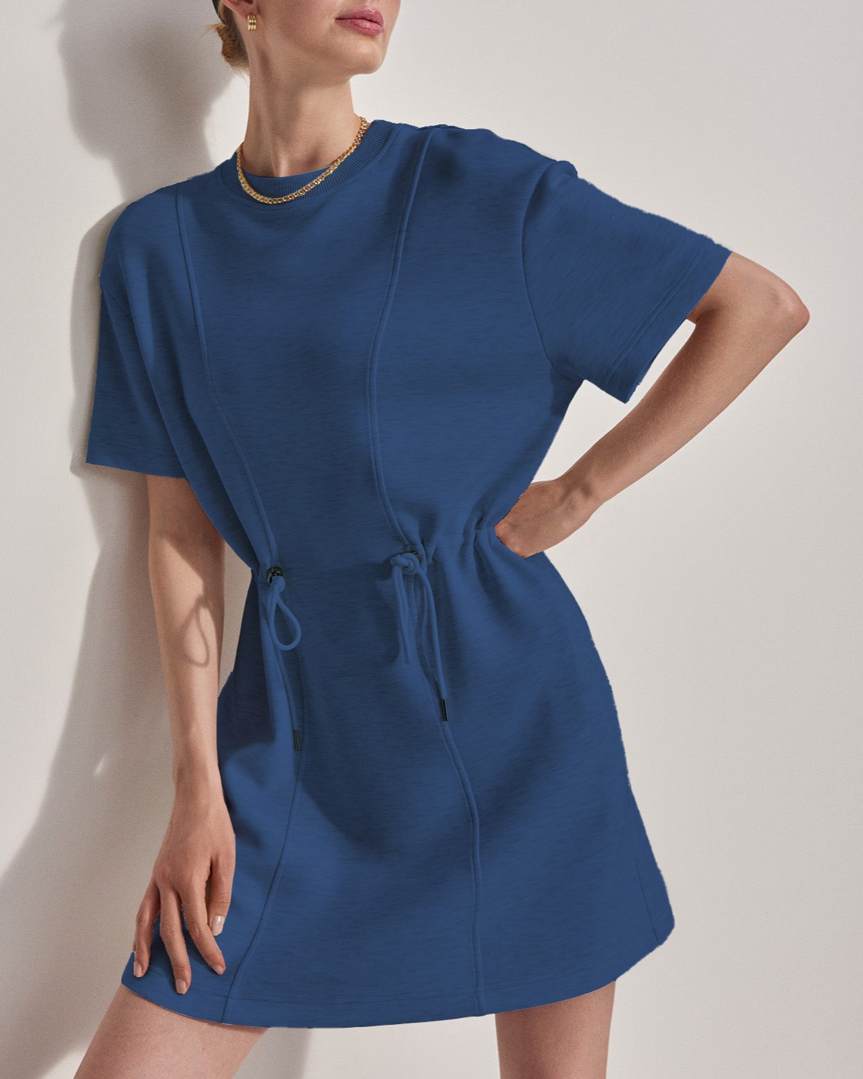 Women's Short-sleeve Drawsting Waist T-shirt Dress